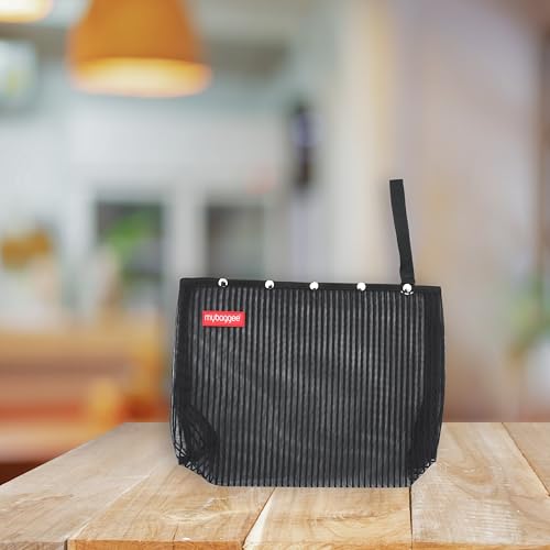 Image of Large 5 Snaps Mesh Travel Knitting Bag with Snap Opening, Lightweight Nylon Storage Pouch for Yarns, Needles and Accessories (Black)