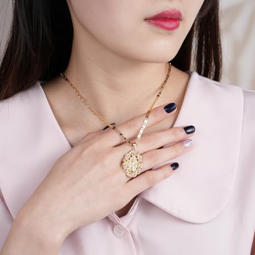 Virgin Mary Guadalupe Necklace For Women 18K Gold Plated Religious Pendant With Gold Silver Rose Design Catholic Christian Jewelry Gift4