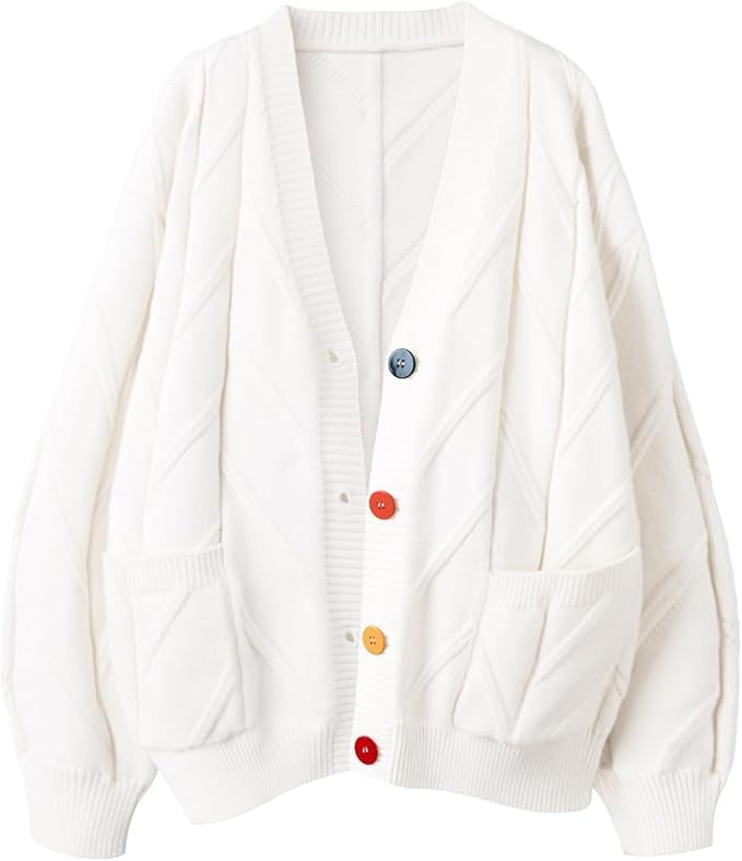 Image of utcoco Womens Open Front Cardigan Cable Knit Long Sleeve Button Down Embroidery Cardigan Sweaters