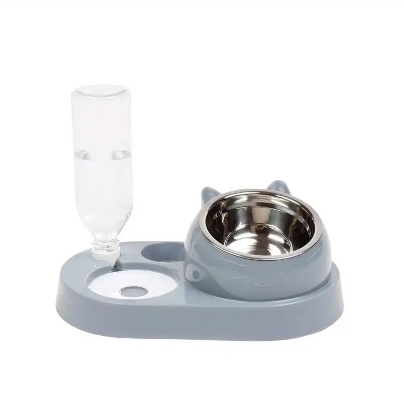 2-in-1 Stainless Steel Pet Bowl with 550ml Water Bottle, Auto Feeder for Dogs and Cats (Light Blue)