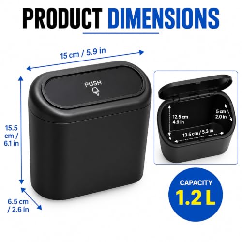 Image of Mini Car Trash Bin with Lid, Hanging Vehicle Dustbin with Back Clip and Push-Open Clamshell Design for Door Panel, Seat Back and Interior Storage