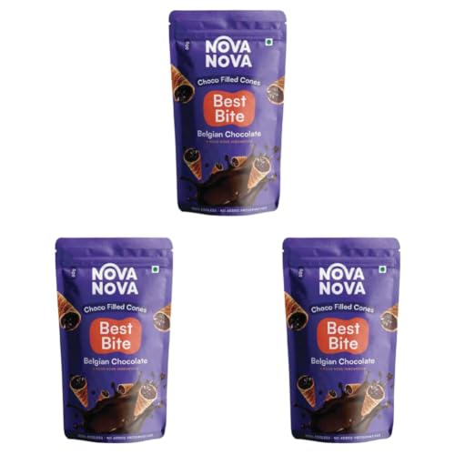 Image of Nova Nova Best Bite Choco Filled Cones - Pack of 6 | Belgian Chocolate | 100% Eggless | No Added Preservatives (100g)