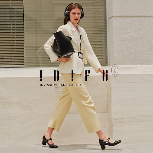 IDIFU IN2 Mary Jane Shoes Women's Pumps Closed Toe Chunky Block Low Short Heels Work Wedding Prom Comfortable Dress Shoes for Women Cute Trendy Vintage Heels Pumps Shoe with Buckle2