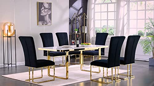 Azhome Dining Chairs, Black Velvet Upholstered Chairs With Geometric Texture High Back And Polished Gold Legs, Set Of 2 #TOP1