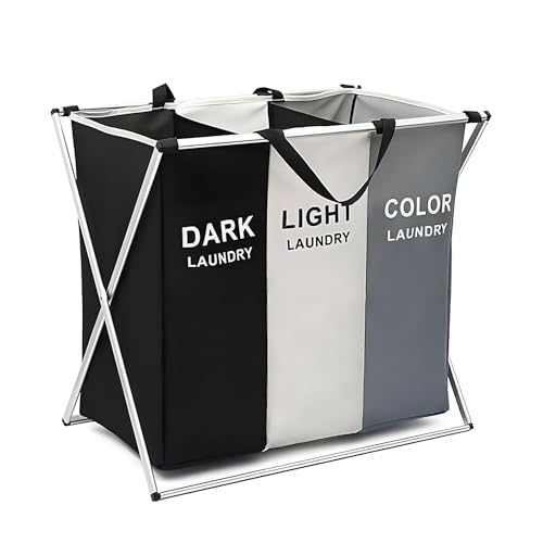 Trintion Wäschekorb Mit 3 Fächern Faltbarer Wäschesammler Aus...