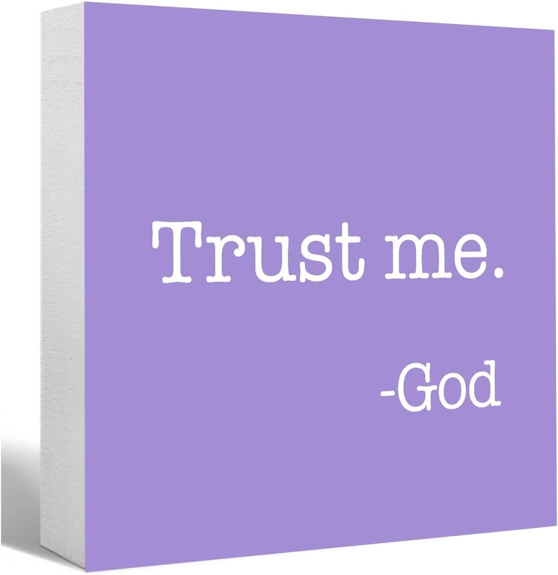 7x7 Inch Trust Me God Box Sign, Purple Wooden Desk Decor
