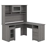 Bush Furniture Cabot L Shaped Desk with Hutch | Corner Desk with Storage for Home Office in Modern Gray | 60W L Shaped Computer Desk
