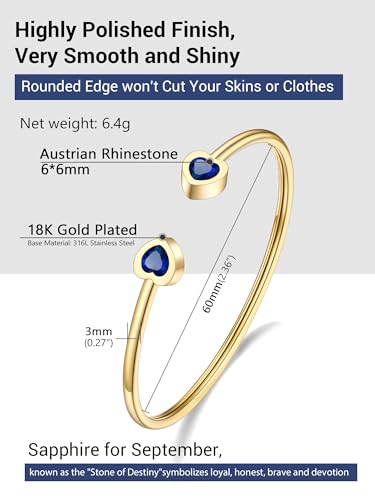 PROSTEEL Birthstone Bracelets for Women, Jan-Dec, Gold Plated Stainless Steel Heart Bangle Cuff, Fit Wrist from 5.5''-7'' in Circumference, Come with Box4