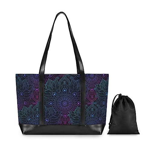 Generic Boho Flowers Mandala Laptop Tote Bag For Women Canvas Teacher Tote Bags Handbags Purse Travel Work Bag With Zipper thumb #1