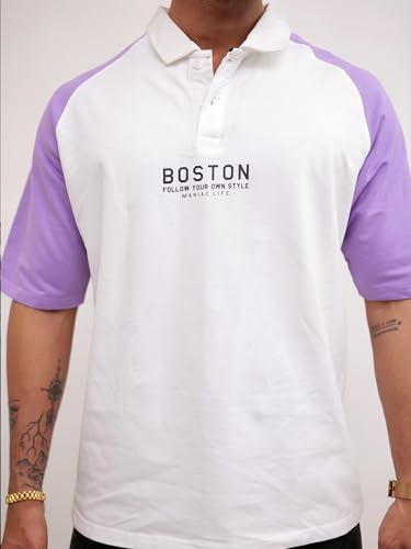 Image of Maniac || Mens || Printed ||Raglan Polo Neck || 3 /4th Sleeve || Cotton ||Oversized ||Polo T-Shirt