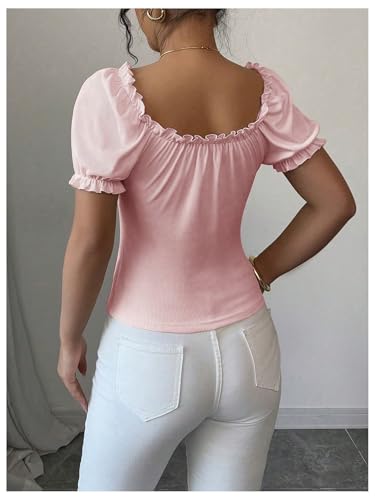 SOLY HUX Women's Summer Bow Tie Short Sleeve T Shirts Square Neck Fitted Going Out Top Aesthetic Clothes Streetwear2