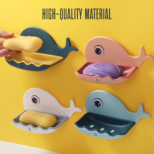 Image of (Pack of 2) Fish Shape Soap Dish Wall Mounted | Adhesive Waterproof Soap Stand Holder for Bathroom & Kitchen Sink | Plastic Double Layer Soap Dish with Strong Magic Sticker (Random Color)