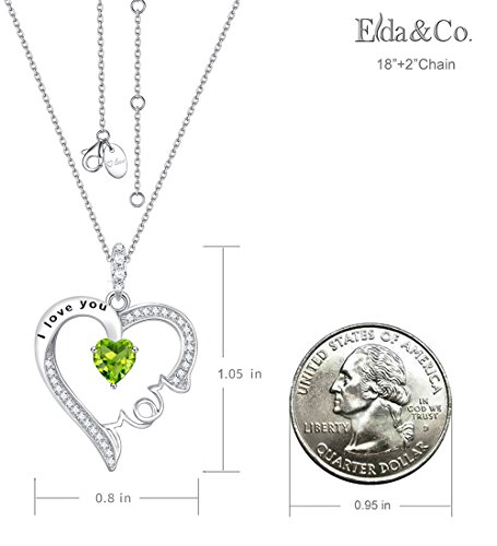 Elda & Co. Birthday Gifts For Mom Peridot Jewelry I Love You Mom Love Heart Pendant Sterling Silver Necklace For Mother #TOP3