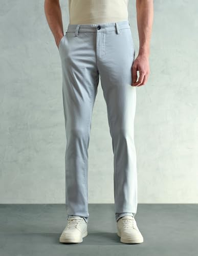 Image of Arrow Sport Men Slim fit Cotton SolidMid Rise waistTrousers