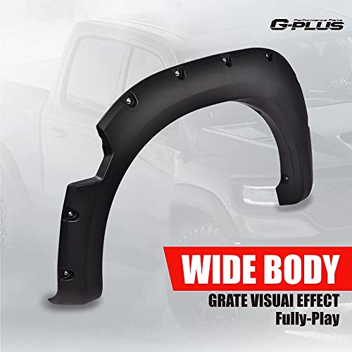 G-Plus Fender Flares, Compatible With 2004-2015 Nissan Titan Without Bedside Lockbox, Textured Black Pocket Rivet-Bolt Style Wheel Cover Protector Vent Trim 4Pcs #TOP3