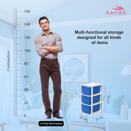 Image of Kavira Plastic Drawer Storage Tower - Space Organizer|Blue,3 Layer