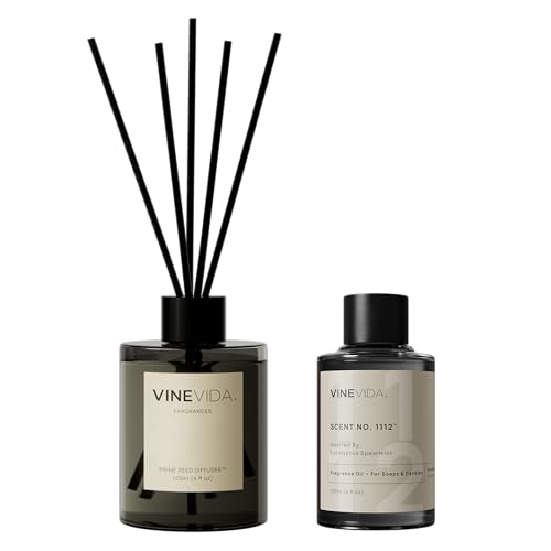 VINEVIDA | Eucalyptus Spearmint | Reed Diffuser for Home & Bathroom | Long-Lasting Scent Sticks Set | Oil Stick Diffuser | Bathroom Scent
