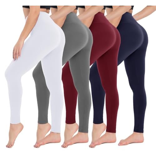 CAMPSNAIL 4 Pack Leggings for Women - High Waisted Tummy Control Yoga Pants for Workout Gym Black Leggings Plus Size Dance Small-Medium 4 Packs, 1#black/Pink/Blue/Ins Green Premium