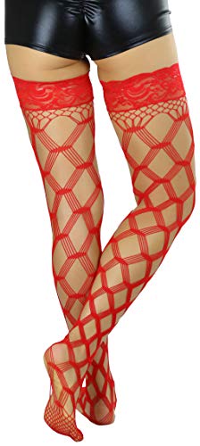 Image of ToBeInStyle Women's Multi-Strand Large Diamond Fence Net Thigh High Stockings