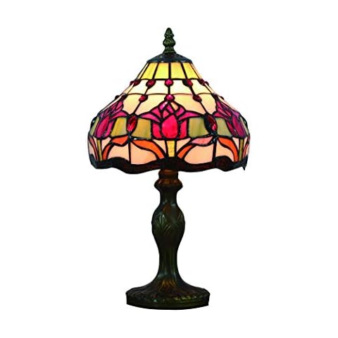 Tokira Vintage Tiffany Style Tulip Table Lamps 8 Inch, Stained Glass Lamps Patterns Handmade Red Flower Bedroom Bedside Lamps Living Room Night Light for Kids, Free LED Blub Cover