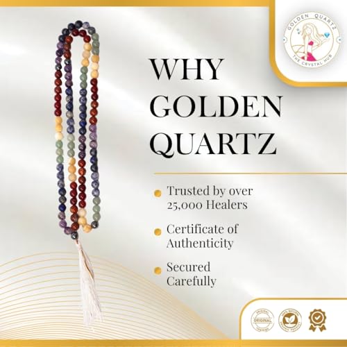 Image of 7 Chakra Mala Certified Natural Crystal Gemstone Prayer Bead 8mm 108 Beads Jap Mala for Meditation, Pooja, Chanting, Wearing with Certificate (8mm, 7 Chakra)