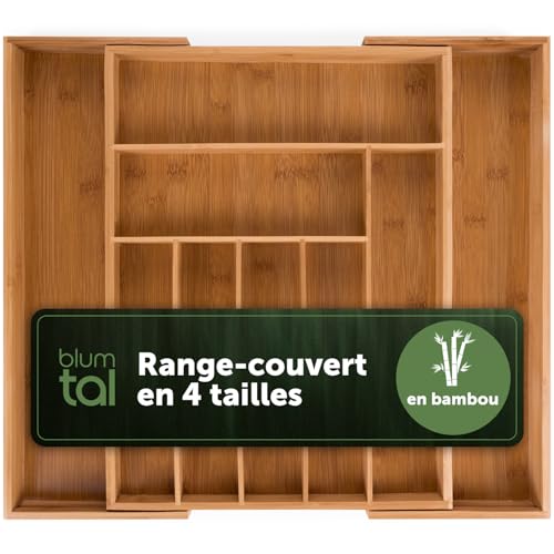 Blumtal range couverts pour tiroir dimensions 33,7 x 44,5 cm - range couvert en bambou avec 5 à 9 compartiments - rangement extensible - facile d'entretien et robuste -...