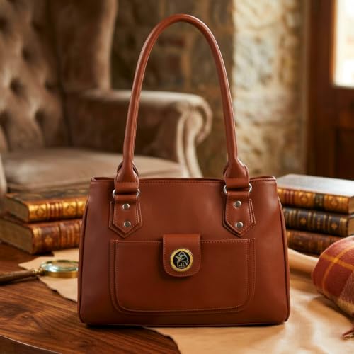 Image of Women's PU Leather Shoulder Handbag | Spacious 3 Compartment Tote Purse with Zip Closure & Multiple Pockets | Top Handle Office College Travel Handbag | 30 x 25 x 12 cm