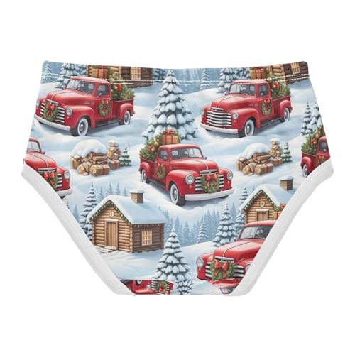 Toddler Girl Briefs, Christmas Vintage Red Trucks Girls' Cotton Brief Underwear, 2T–8 Years2