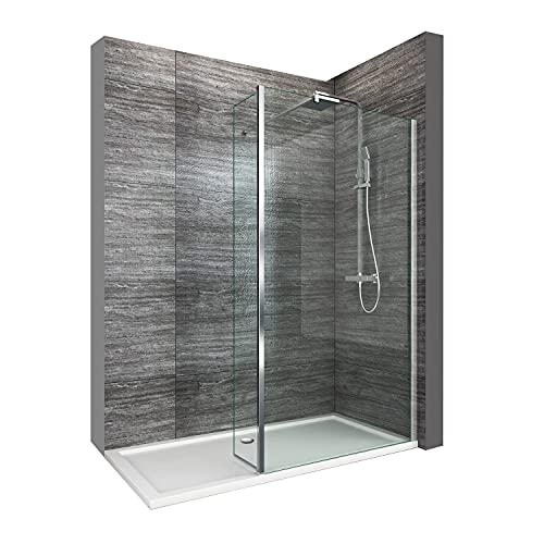 ELEGANT 900mm Walk in Wetroom Shower Enclosure 8mm Easy Clean Glass Frameless Shower Screen Panel with 300mm Return Panel and Support Bar