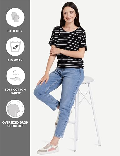 Image of Amazon Brand - Symbol Women's Cotton Striped Relaxed Fit T-Shirt (Available in Plus Sizes)