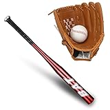 25'' (63,5 cm) Alloy Baseballschläger mit 9'' Softball Sport Schläger Handschuhe für die Linke Hand Leichtes Sporttraining Slugger Training Jugend-Erwachsenen-Outdoor-Spiel Roter Balken