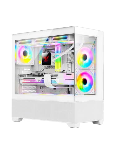 IONZ KZ-V - PC Gaming ATX Case - Mid Tower | Tempered Glass, Type-C, with 3 ARGB PWM Fans | Midi Aether - White