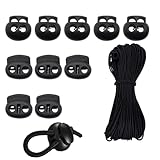 ZJYCLY トッパー ドローコード 2つ穴 紐 ス シューレースロック コードロック コードエンド ドローコード (550mmロープ+10個コードエンド ブラック)