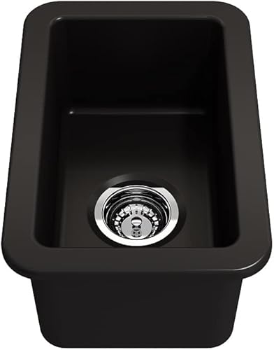 Miniatura 7 de BOCCHI Sotto - Fregadero de barra de doble montaje de arcilla refractaria de 12 pulgadas con colador en negro mate