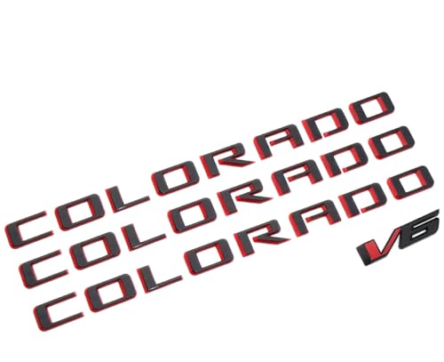 Image of 4Pcs New Body Side Tailgate Side Emblems 3D Badge Logo Truck Nameplate Sticker Letter 85594766 Replacement for 2015-2022 Colorado V6 (Black Red)
