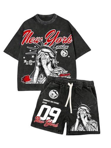 SOLY HUX Men's Graphic 2 Piece Outfits Short Sleeve Top and Shorts Tracksuit Set Streetwear