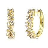 Pendientes de aro de circonita cúbica para mujer, bonitos aretes dorados con parte trasera omega, clásicos, ligeros para boda