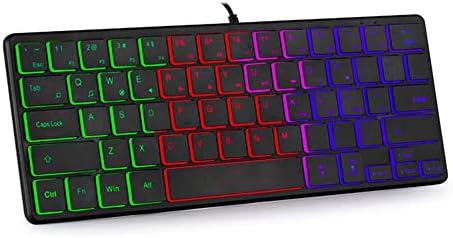 abucow RGB Backlit Mini Keyboard USB Wired Portable Mute Ultra-Compact Small Gaming Keyboard 64 Keys for PC/Mac Gamer Typist Travel Easy to Carry on Business Trip (Black-S)