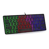 abucow RGB Backlit Mini Keyboard USB Wired Portable Mute Ultra-Compact Small Gaming Keyboard 64 Keys