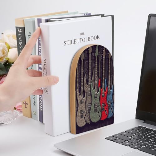 Sujetalibros de madera antideslizante para evitar caídas de libros en estantes 7