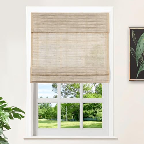 HOMERILLA Bamboo Roman Shades,Light Filtering Bamboo Shades for Indoor Windows,Natural