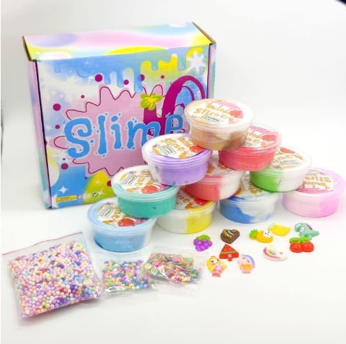 10 Pcs Butter and Fluffy Slime Kit for Kids – Ice Cream-Themed Butter Slime, Non-Stick Slime Toys for Girls, Toys for Boys, Fluffy Slime Making Kit Party Favor