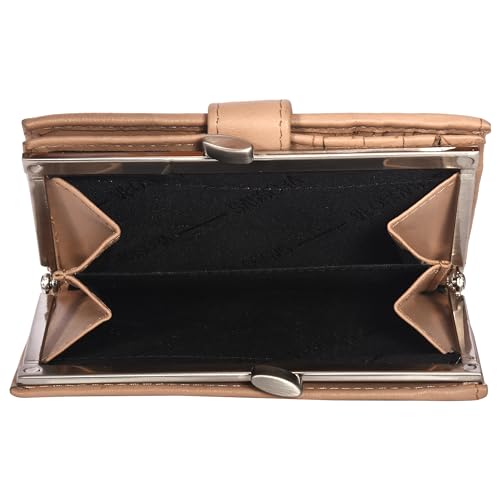 Image of Sassora Premium Leather Snap Closure RFID Ladies Purse Wallet (Beige)