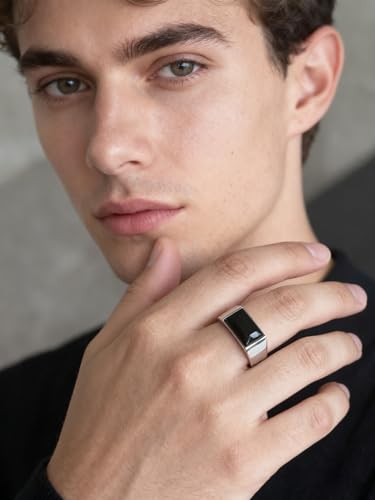 STARCHENIE Black Onyx Ring for Men Genuine Solid 925 Sterling Silver Men's Rings High Polish Size 7-124