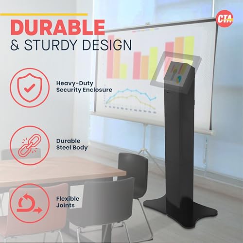 Image of CTA Digital Kiosk with Printer Shelf VESA Compatible Floor Stand Kiosk with Enclosed Printer Storage & Cable Management for Retail POS - Ordering Screens & More - Black (PAD-PARAFP)