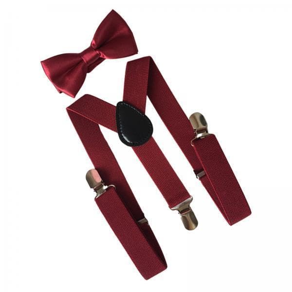 5xMens Suspenders with Bow Tie Y Back Braces for Formal Wear Halloween Cosplay Dark Red-image-24