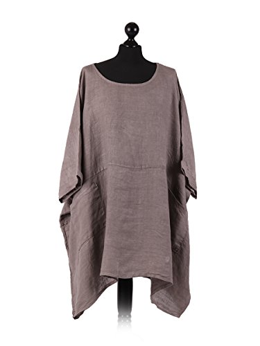 New Ladies Italian Plus Size Plain Linen Tunic Top Women Lagenlook Top Plus Size