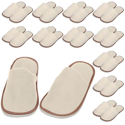 Tarpop 12 Pairs Disposable Slippers for Guests Bulk House Spa Slippers Fluffy Coral Fleece Indoor Hotel Shoes for Women Men Shoeless Home Hotel Bedroom Travel, Yellow, One Size