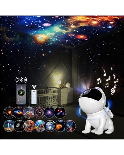 Proyector de Galaxias y Estrellas Real Planetario con 12 Discos, 15 Ruido Blanco, Bluetooth, Mando a Distancia, Temporizador, Meteorito Dinámico, Luz Nocturna Infantil para Techo, Dormitorio, Adultos