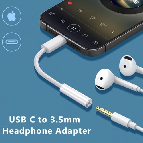 Image of RDG Apple-Original Type C To 3.5 Mm Headphone Audio Jack Adapter, USB C To Aux Connector Splitter, Earphone Converter Cable Only For iPhone 15, iPhone 16, Samsung Galaxy S24 /S23 /S22 /S21 /S20